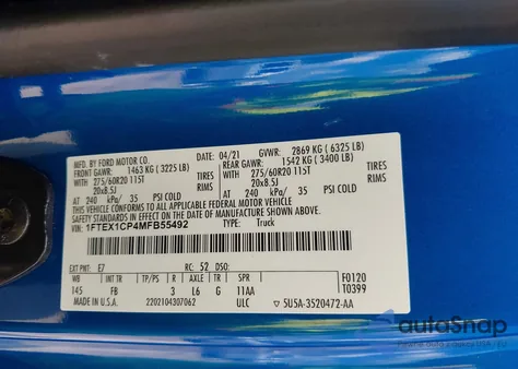 2021 Ford F-150 Xlt z USA, uszkodzony, nr VIN 1FTEX1CP4MFB55492